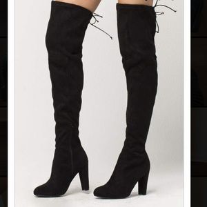 Black Faux Suede Thigh High/Over the Knee Boots